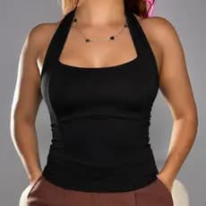 Blusa Regata Feminina Halter Academia Frente Única Efeito Silicone Costas Nuas Moda Gringa Verão