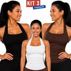 KIT 3 Regata Halter Feminina Blusa Academia Frente Única Efeito Silicone Casual Básica Elegante Moda Feminina
