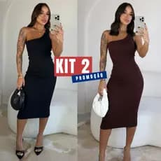 Kit 2 Vestido Feminino Midi Mula Manca Longo Canelado Tubinho Moda Top