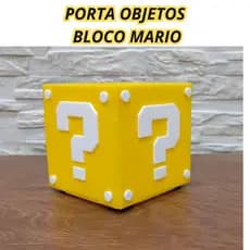 Porta Objetos Cubo Super Ma PowerUp Amarelo e Branco Presente Geek Gamers
