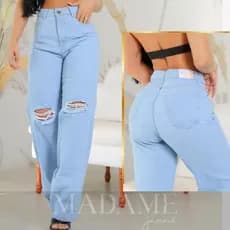 calça jeans feminina cintura alta destroyed rasgo no joelho estilo streed look