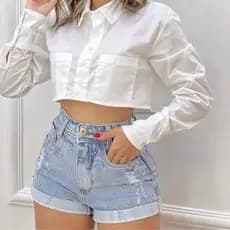 short jeans bermuda feminina cintura alta mom barra dobrada com pedrarias luxo