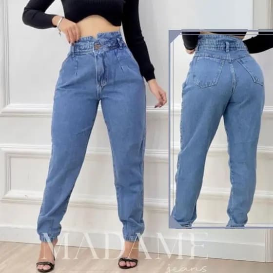 calça jeans mom feminina cintura alta 100% algodão premium look moderno