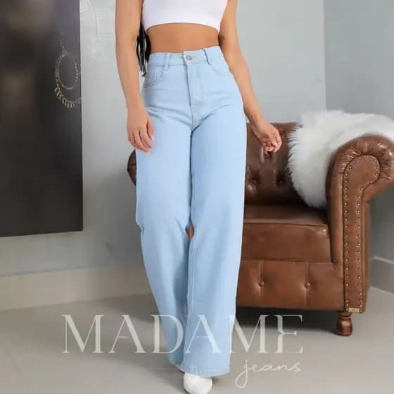 calça jeans feminina wide leg clara boca larga confortavel jeans 100% algodão look casual moderno elegante