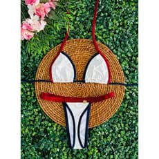 CONJUNTO FEMININO MODA PRAIA CINTURA MEDIA FITA DUO COLLOR VIRAL TENDENCIA VERÃO