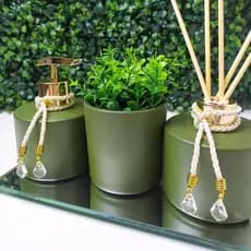 Kit Lavabo Luxo Verde Fosco Militar 250ml Vaso + Bandeja