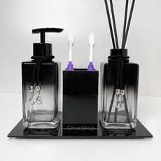 Kit Banheiro Preto Degrade C/ Porta Escovas Sabonete liquido e Difusor Aromatizador