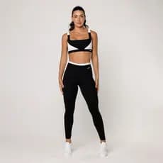 Conjunto Feminino Academia Top Preto com Recorte Branco Legging Fitness Elevate