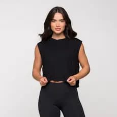 Cropped Fitness Feminino Academia Viscolycra Basica Regata Feminina Preta Lisa Arredondada