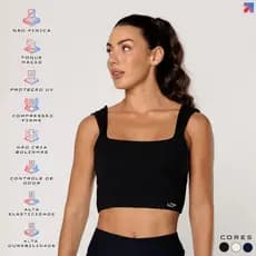 Top Academia Feminino Preto Com Decote Quadrado Alça Larga Poliamida Fitness Elevate