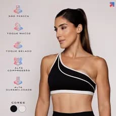 Top Fitness Feminino Academia Ombro Só Poliamida Assimétrico Costas Abertas Flower Coleção Duo