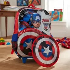 Mochila Capitão América Rodinha Infantil Escola Luxcel com Escudo