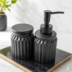 Conjunto Para Banheiro 2 Peças Kit Dispenser Porta Escova Cerâmica Preto Lyor