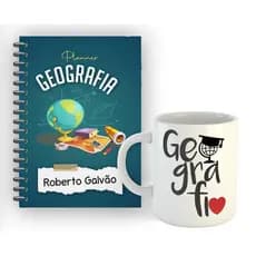 Planner para professor de geografia com caneca e nome