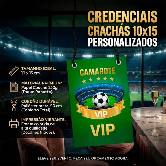 Cartão de identificação para evento personalizado Credenciais 10x15cm couchê 250gr + cordão