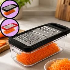 Ralador Fatiador Legumes Manual 3 em 1 Aço Inox com Recipiente Coletor Multiuso