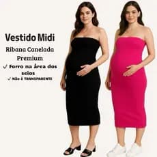 Vestido Gestante Tomara Q Caia Gravida Canelado Longo Grosso 0% Transparência