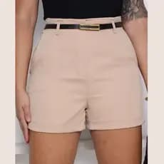 Short Feminino Alfaiataria Social Casual Cintura Alta Curto Slim
