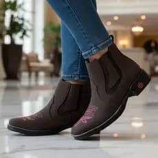 Butina Feminina Country Botina Bico Quadrado Bordada Roça