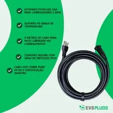 Extensão Carregador Veicular 5m 20a 4mm Byd Gwm Dolphin Mini Taysla Feyree 3.5kw Profissional