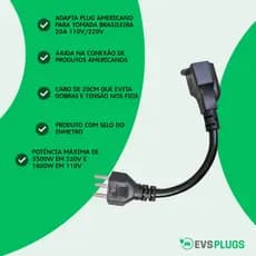 Adaptador Tomada Pino Chato Americano Para 20a Pino Grosso Air Fryer Secador Reforçado