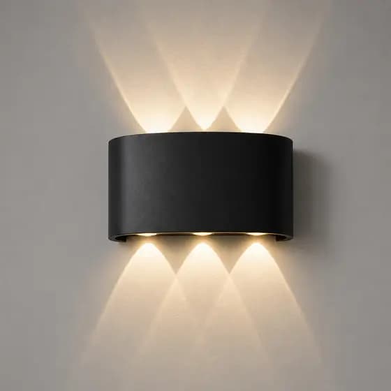 Arandela LED Meia Lua de Parede Luminária Fachos 6w Preta - Branco Quente Bivolt