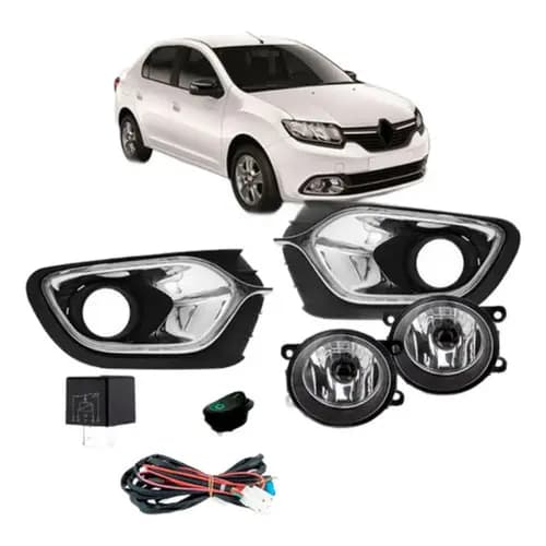 Kit Farol Milha Neblina Logan 2015 2016 2017 Moldura Cromada