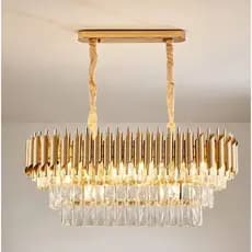 Lustre Pendente Vana Gold De Cristal Retangular Dourado 75cm