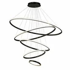 Lustre Pendente Moderno Anéis 5 Arcos Pe Direito Duplo Alto Cor Preto 110V/220V