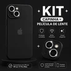 kit Película de lente iPhone com brilho com capa silicone aveludada Xr ao 17 Premium