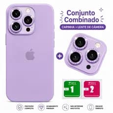 Kit Capinha Silicone Aveludada + Lente Película de Câmera Diamante para iPhone 11 12 13 14 15 16 Pro Max