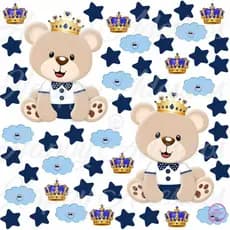 Kit 41 Adesivos Ursinhos Principe Realeza azul Bebe