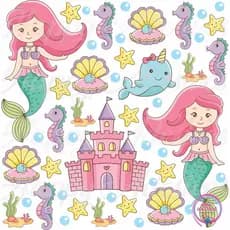Adesivo de Parede Infantil Sereia Quarto Menina Bebe - Estrela do Mar - Bolhas