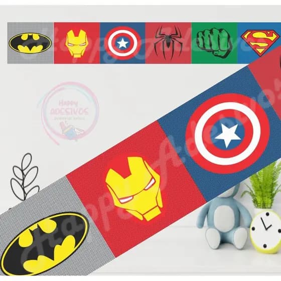 2 Faixa Adesivo De Parede Infantil Super Heróis Menino Bebe Decoração de Quarto