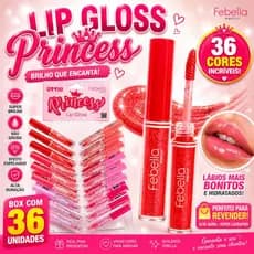 Box 36 Lip Gloss Princess Febella Brilho Labial Atacado Revenda