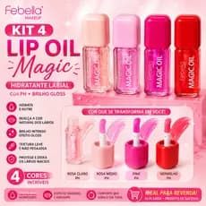 Kit 4 Lip Oil Magic Febella Hidratante Labial Cor PH Brilho Gloss