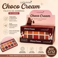 Box C/12 Paleta de Sombras Choco Cream Ludurana 10 Cores Nude Profissional Alta Pigmentação