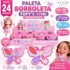Kit 24 Paleta Sombras Borboleta Vivai Fofy’s Infantil Colorida Maquiagem