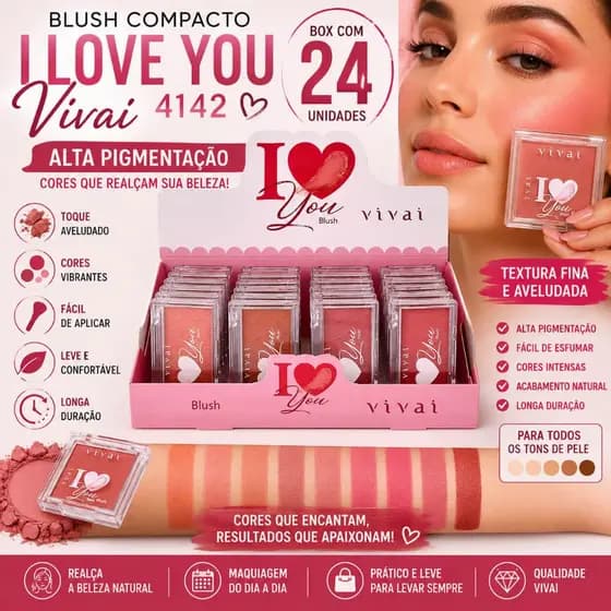 Box C/24 Blush Compacto I Love You Vivai 4142 Alta Pigmentação