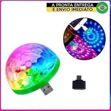 Mini Globo Festa Usb Luz Rgb Bola Maluca Led Carro