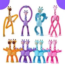 4 Pça Girafas Pop Tube Infantil com Luz LED e Ventosa Kit Divertido!