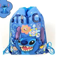 Mochila Stitch Infantil Disney Anime com Cordão e Bolso Frontal