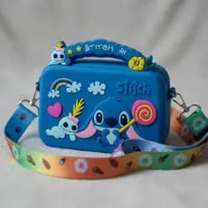 Bolsa Stitch Silicone Azul Rosa Pequena Porta Celular Tiracolo Ajustável Feminina Infantil