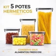 Kit Potes Herméticos Porta-Mantimentos com Tampa com Trava para Cozinha Armário