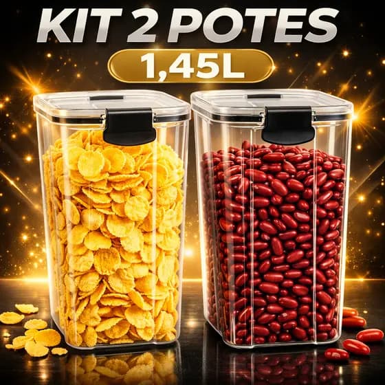 Kit 2 Pote de Mantimentos Quadrado Acrílico Slim 1450ML Tampa com Trava