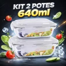 Conjunto 2 Potes Hermético Vidro Marmita Com 4 Travas