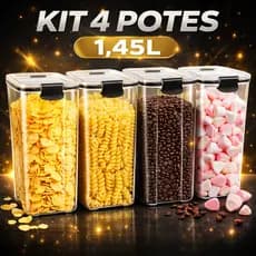 Kit 4 Potes Herméticos 1450ml Tampa De Vedação Empilhável Cor Incolor