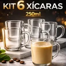 Jogo Xícaras Em Vidro 250ml Kit Canecas Para Chá Café