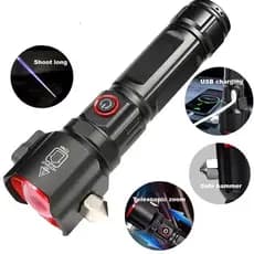 Multi-funcional alta potência lanterna LED com segurança martelo zoom liga de ALUMINIO branco tocha laser impermeável