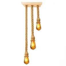 Luminária Pendente de Teto Rústica Madeira Corda Sisal 3 Medidas Retrô Vintage